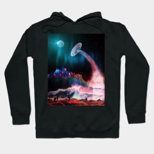 Waves At The Alien Beach As UFO Takes Off Into Space Hoodie